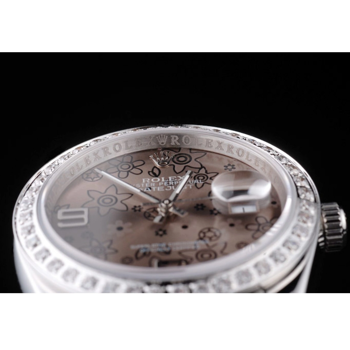 Aaa replica watch Brown Flowers Rolex Polished Steel Plated Datejust Stainless Diamond Dial 0623